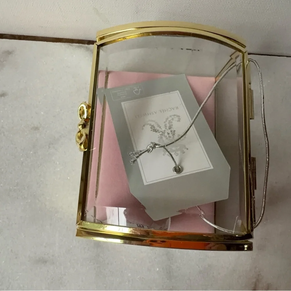Gold trim and Glass Jewelry Box vintage style pink cushion